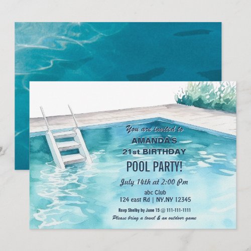 Rustic Summer Swimming Pool Party Birthday  Invite