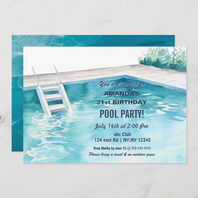 Rustic Summer Swimming Pool Party Birthday  Invite (Front/Back)
