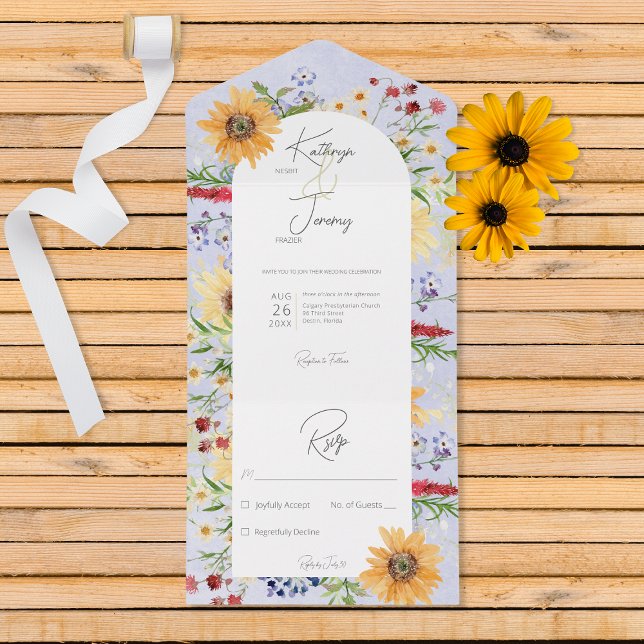 Rustic Summer Wildflower Sunflower Peri No Dinner All In One Invitation (Creator Uploaded)