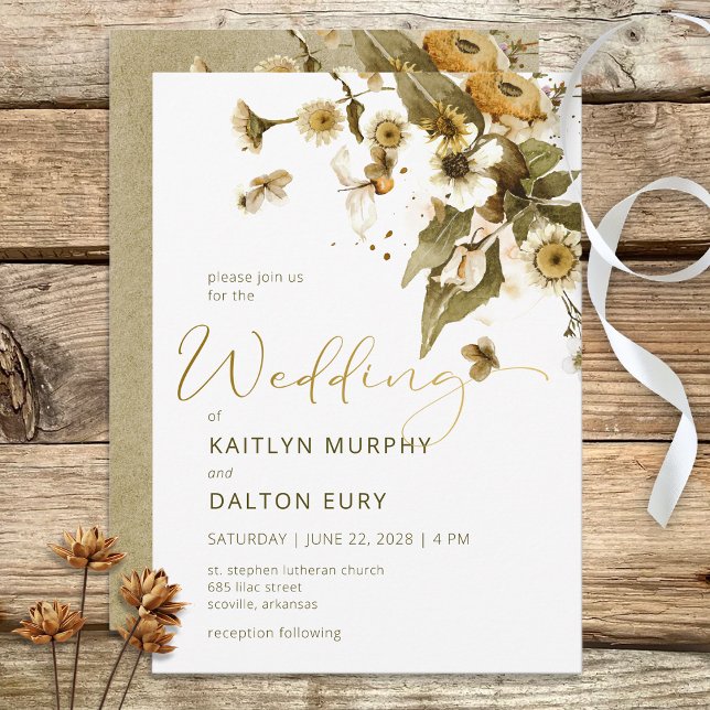 Rustic Summer Wildflowers & Daisies Wedding Invitation (Creator Uploaded)