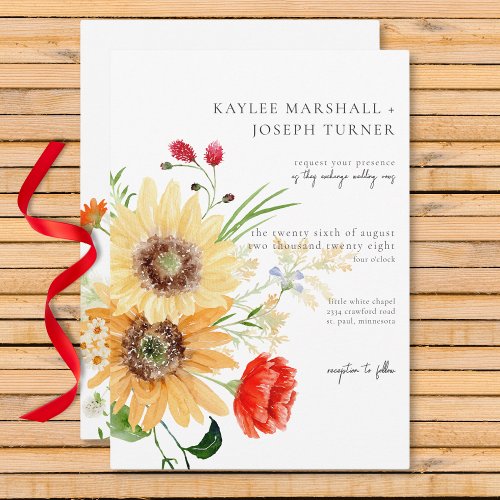 Rustic Summer Wildflowers  Sunflowers Invitation