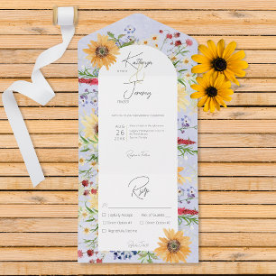 Rustic Summer Wildflowers Sunflowers Peri Dinner All In One Invitation