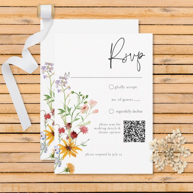 Rustic Summer Wildflowers & Sunflowers RSVP Card (Creator Uploaded)