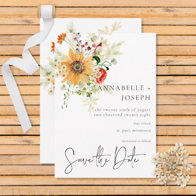 Rustic Summer Wildflowers & Sunflowers Save The Date (Creator Uploaded)