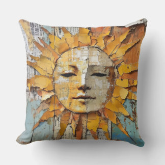 Rustic Sun Face, vintage vibe, country style, Throw Pillow