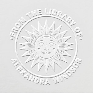 Rustic Sun Rays with Face #2 Library Book Name Embosser