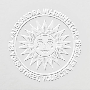 Rustic Sun Rays with Face #2 Name Return Address Embosser