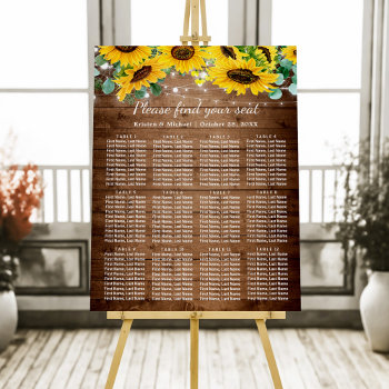Rustic Sunflower 12 Tables Wedding Seating Chart Foam Board by CardHunter at Zazzle