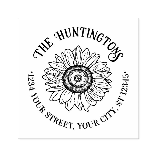 Rustic Sunflower #1 Custom Family Name Address  Rubber Stamp (Imprint)