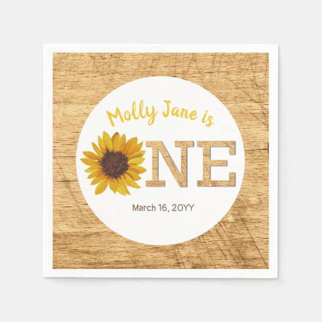 Rustic Sunflower 1st Birthday Boho Watercolor Napkins (Front)