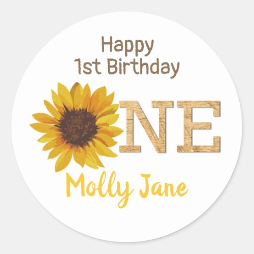 Rustic Sunflower 1st Birthday Classic Round Sticker