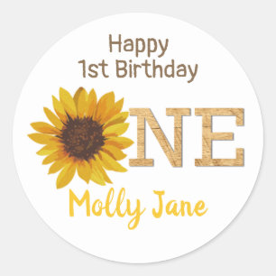 Rustic Sunflower 1st Birthday Classic Round Sticker