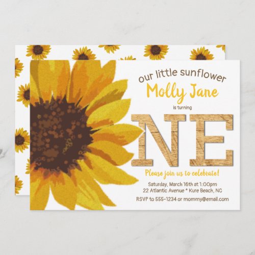 Rustic Sunflower 1st Birthday Girl Invitation