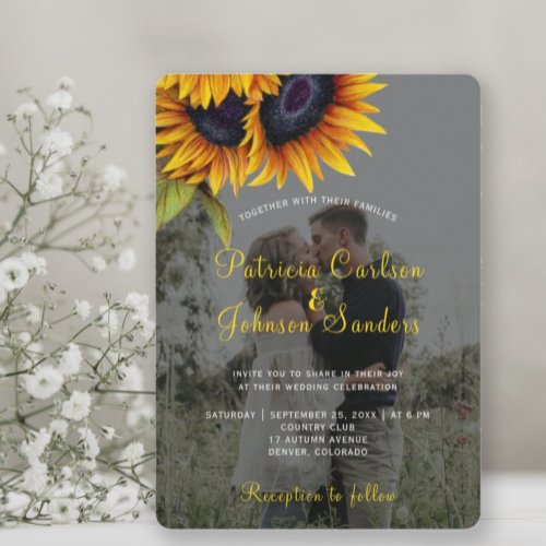 Rustic sunflower 2 photos wedding invitation