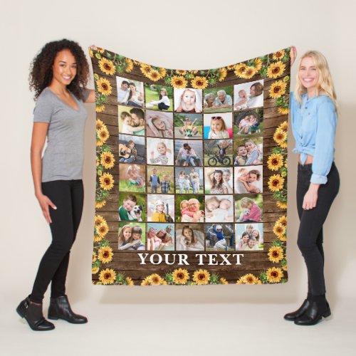 Rustic Sunflower 30 Photo Collage Personalized Fleece Blanket