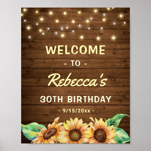Rustic Sunflower 30th 40th Birthday Party Welcome Poster