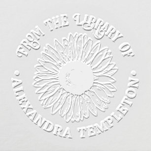 Rustic Sunflower #3 Round Library Book Name Embosser