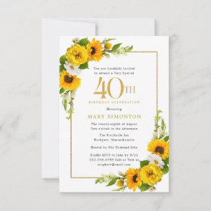 Rustic Sunflower 40th Birthday Party Invitation