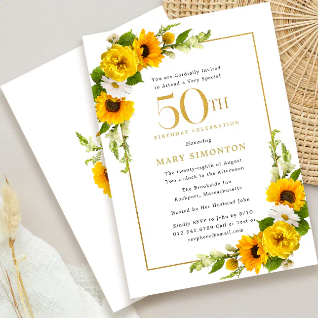 Rustic Sunflower 50th Birthday Party Invitation Zazzle