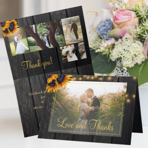 Rustic sunflower 5 photo collage wedding thank you