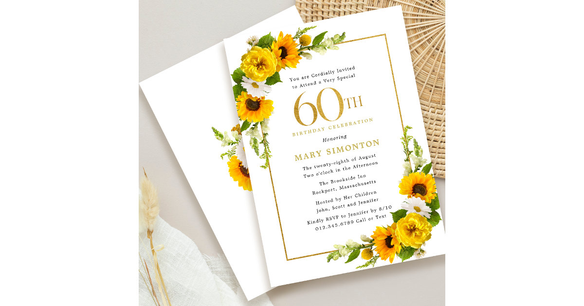Rustic Sunflower 60th Birthday Party Invitation Zazzle