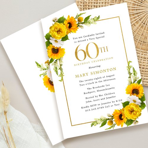Rustic Sunflower 60th Birthday Party Invitation