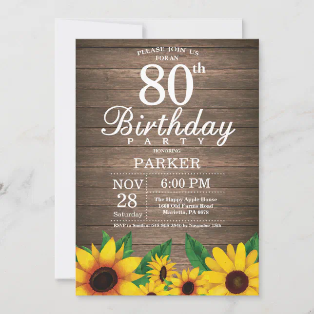 Rustic Sunflower 80th Birthday Invitation | Zazzle