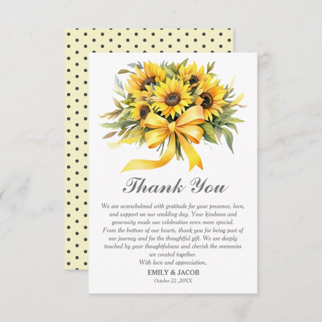 Rustic Sunflower Affordable Wedding Thank You Card (Front/Back)
