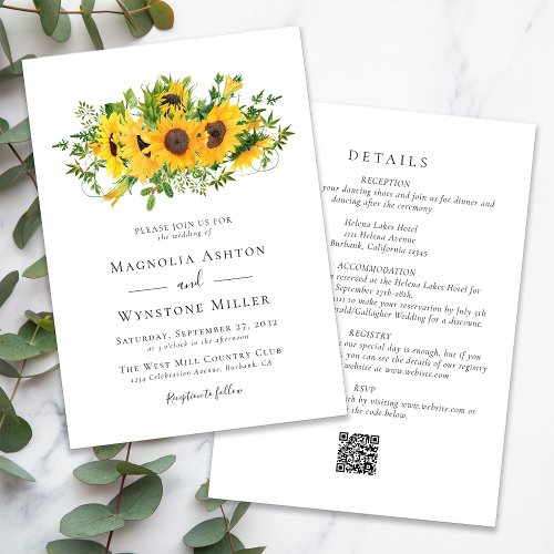 Rustic Sunflower All in One Wedding Invitation