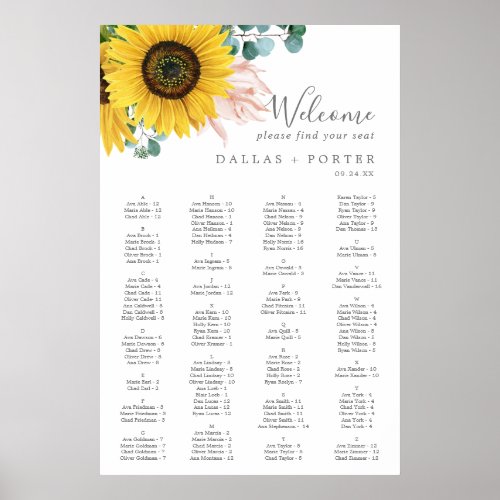 Rustic Sunflower Alphabetical Seating Chart