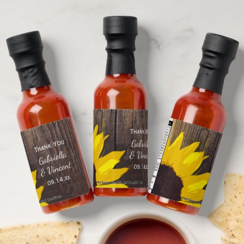 Rustic Sunflower and Barn Wood Wedding Favor Hot Sauces