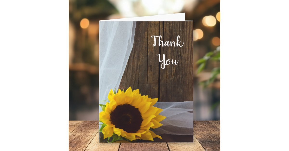 Rustic Sunflower and Barn Wood Wedding Thank You | Zazzle