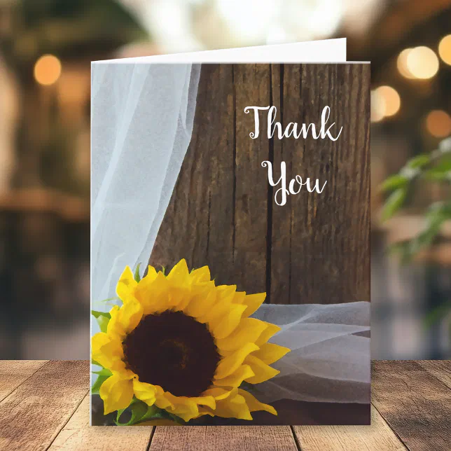 Rustic Sunflower and Barn Wood Wedding Thank You | Zazzle