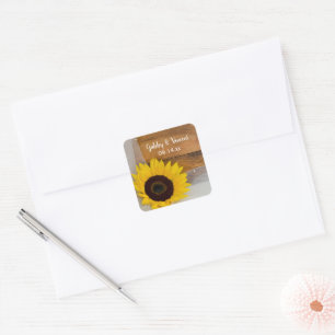 Rustic Sunflower and Bridal Veil Country Wedding Square Sticker