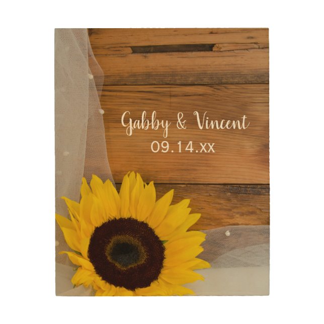 Rustic Sunflower and Bridal Veil Country Wedding Wood Wall Art (Front)