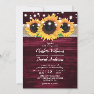 Rustic Sunflower and Burgundy Wedding Invitations