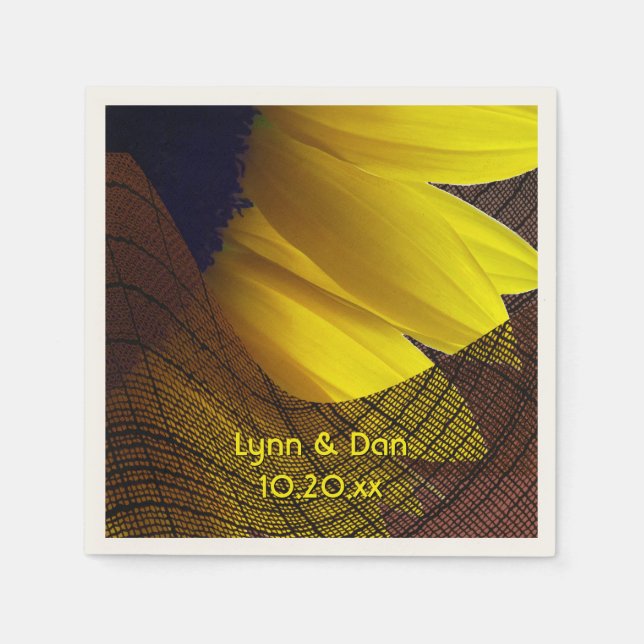 Rustic Sunflower and Burlap Custom Wedding Paper Napkins (Front)