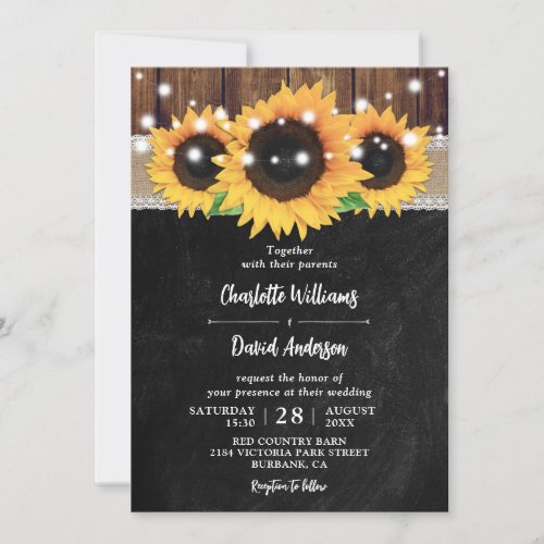 Rustic Sunflower and Chalkboard Wedding Invitation