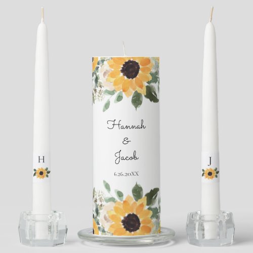 Rustic Sunflower and Greenery Floral Unity Candle Set