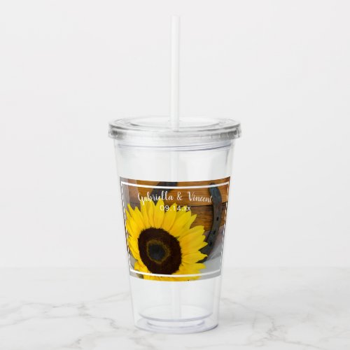 Rustic Sunflower and Horseshoe Western Wedding  Acrylic Tumbler