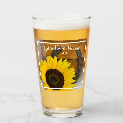 Rustic Sunflower and Horseshoe Western Wedding Glass