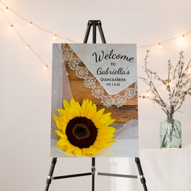 Rustic Sunflower and Lace Country Barn Quinceañera Foam Board (In Situ (Stand))