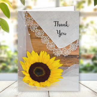 Rustic Sunflower and Lace Country Thank You Card
