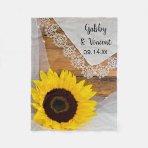 Rustic Sunflower and Lace Country Wedding Fleece Blanket