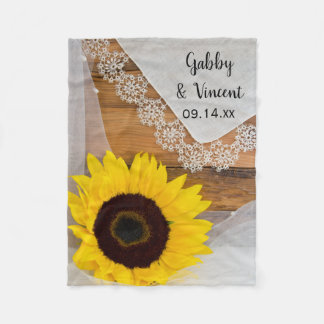 Rustic Sunflower and Lace Country Wedding Fleece Blanket
