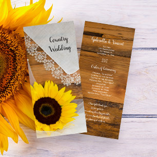 Rustic Sunflower and Lace Country Wedding Program