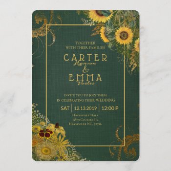 Rustic Sunflower And Lace Green Country Wedding Invitation by Youre_Invited at Zazzle
