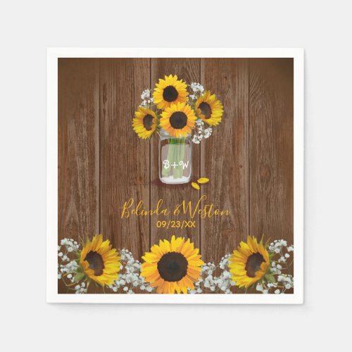 Rustic Sunflower and Mason Jar Wedding Napkins