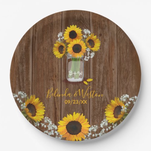 Rustic Sunflower and Mason Jar Wedding Paper Plate