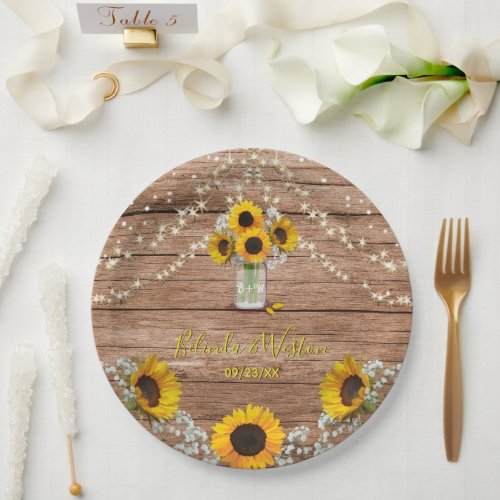 Rustic Sunflower and Mason Jar Wedding Paper Plates